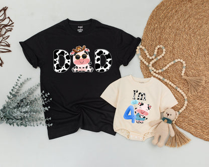 Holy Cow First Birthday Family Matching Shirts Dad Mom Baby Sis Whimsical Cow Print Farm Animal Theme Colorful Baby Shower Gift