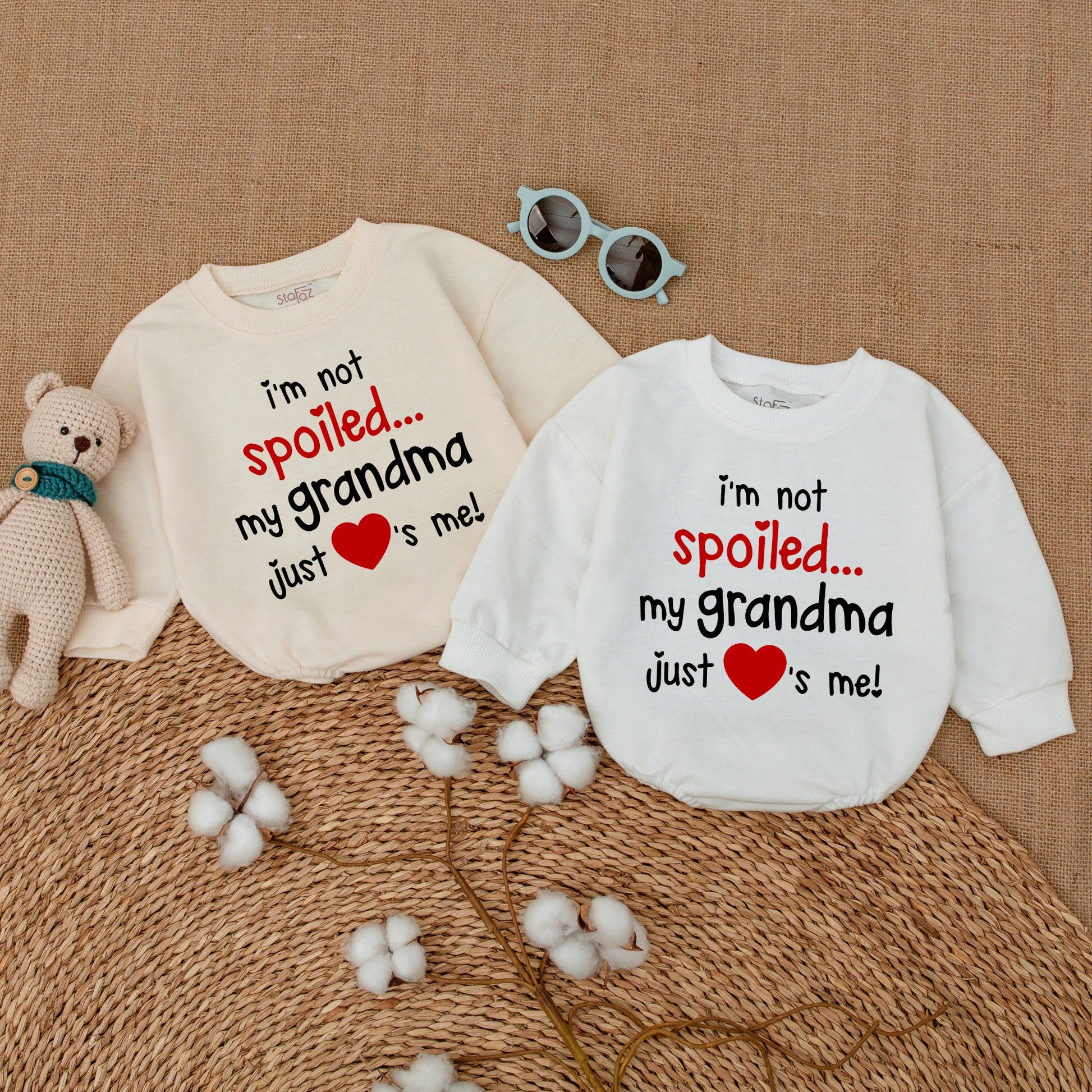 I'm Not Spoiled My Grandma Just Loves Me Baby Romper Cute Red Black Design New Grandbaby Bodysuit Cheerful Pregnancy Announcement Gift Comfortable Cotton