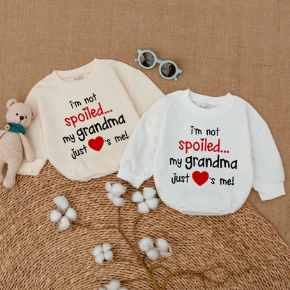 I'm Not Spoiled My Grandma Just Loves Me Baby Romper Cute Red Black Design New Grandbaby Bodysuit Cheerful Pregnancy Announcement Gift Comfortable Cotton