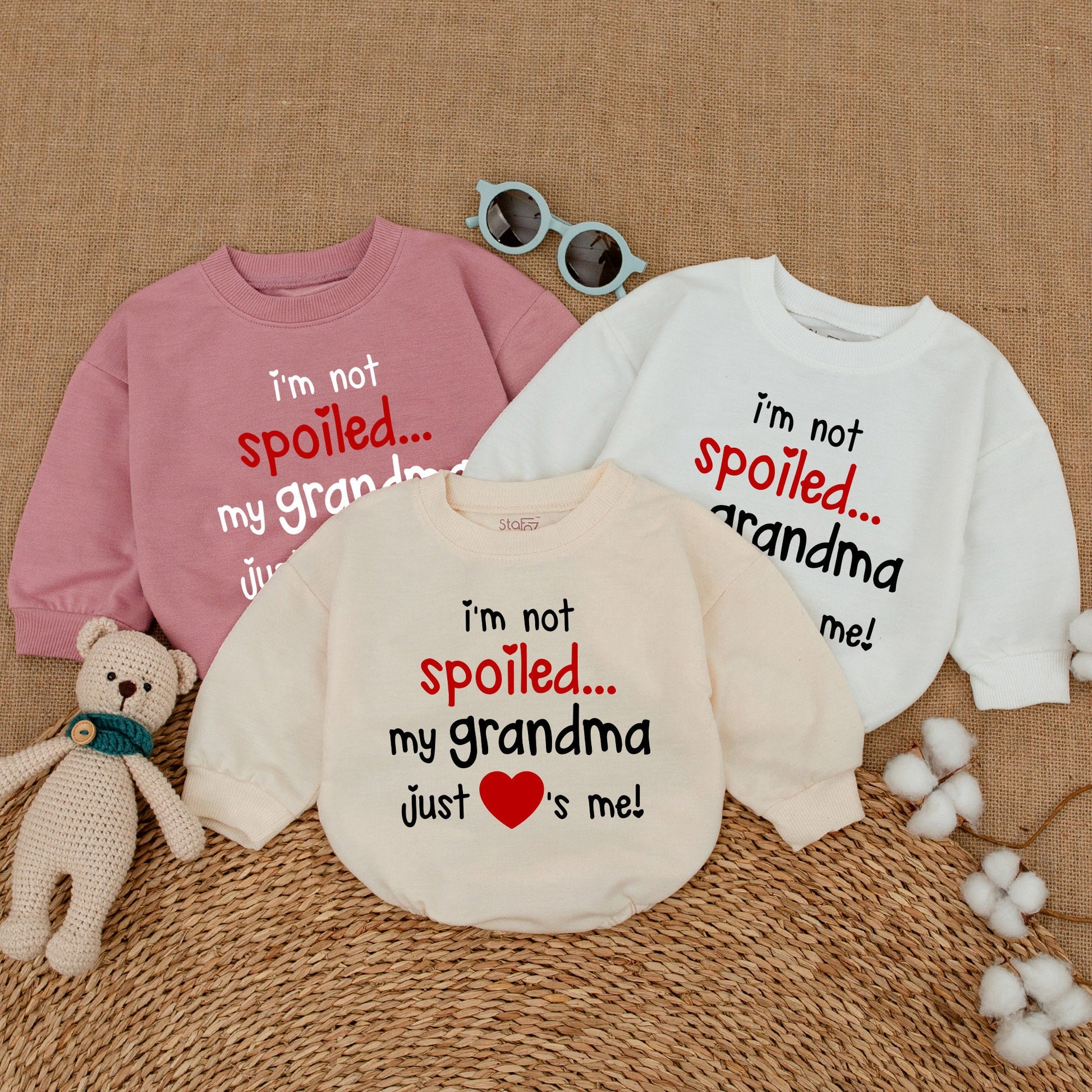 I'm Not Spoiled My Grandma Just Loves Me Baby Romper Cute Red Black Design New Grandbaby Bodysuit Cheerful Pregnancy Announcement Gift Comfortable Cotton