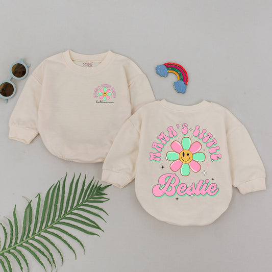 Mama's Little Bestie Baby Girl Romper Retro Pink Mint Daisy Smiley Face First Mother's Day Gift Daughter Outfit Whimsical Newborn Clothes
