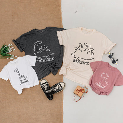 Matching Dinosaur Family Birthday Shirts with Mamasaurus Dadasaurus Oneasaurus 1st Birthday Outfit for Baby Boy and Girls Fun Cartoon Outline Design