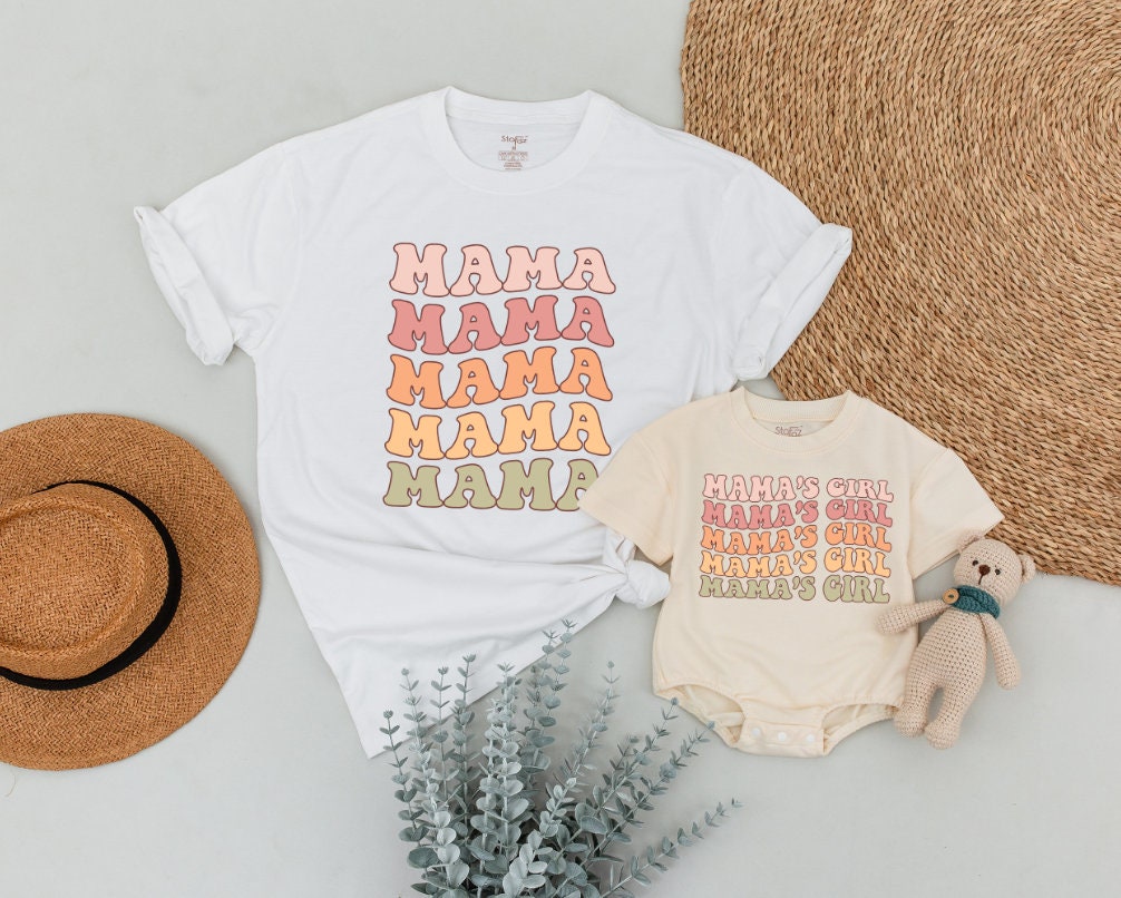 Retro Mama and Girl Matching Outfit Vintage Mama's Girl Shirts 1st Mother's Day Gift Mom Baby Coordinating Clothes