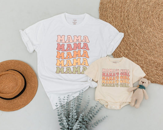 Retro Mama and Girl Matching Outfit Vintage Mama's Girl Shirts 1st Mother's Day Gift Mom Baby Coordinating Clothes