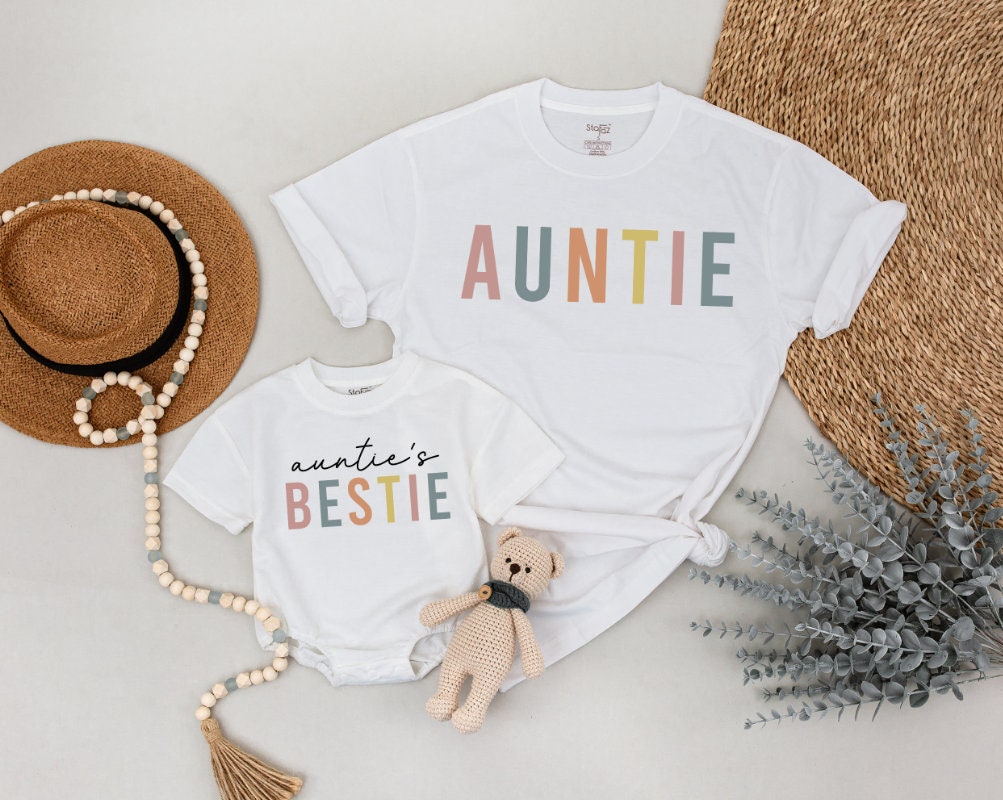 Auntie and Auntie's Bestie Shirts Matching Aunt Niece and Nephew Gifts Comfort Fit
