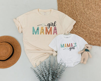 Retro Mama and Mama's Girl Matching Shirts Vintage Teal Yellow Orange Pink Distressed Design Mother Daughter Outfits Comfortable Baby Romper Cute Mom Gift