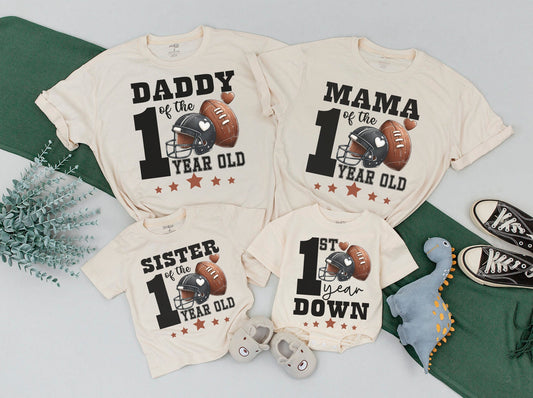 Football First Birthday Matching Family Shirts 1st Year Down Birthday Outfit 1st Down Football Celebration for Dad Mama Sister