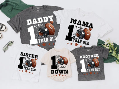 Football First Birthday Matching Family Shirts 1st Year Down Birthday Outfit 1st Down Football Celebration for Dad Mama Sister