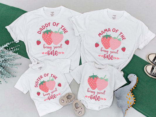 Berry Sweet One Family Matching 1st Birthday Shirts Strawberry Outfit for Mama, Daddy, Sister Cute First Birthday Party Theme, 130-140 characters