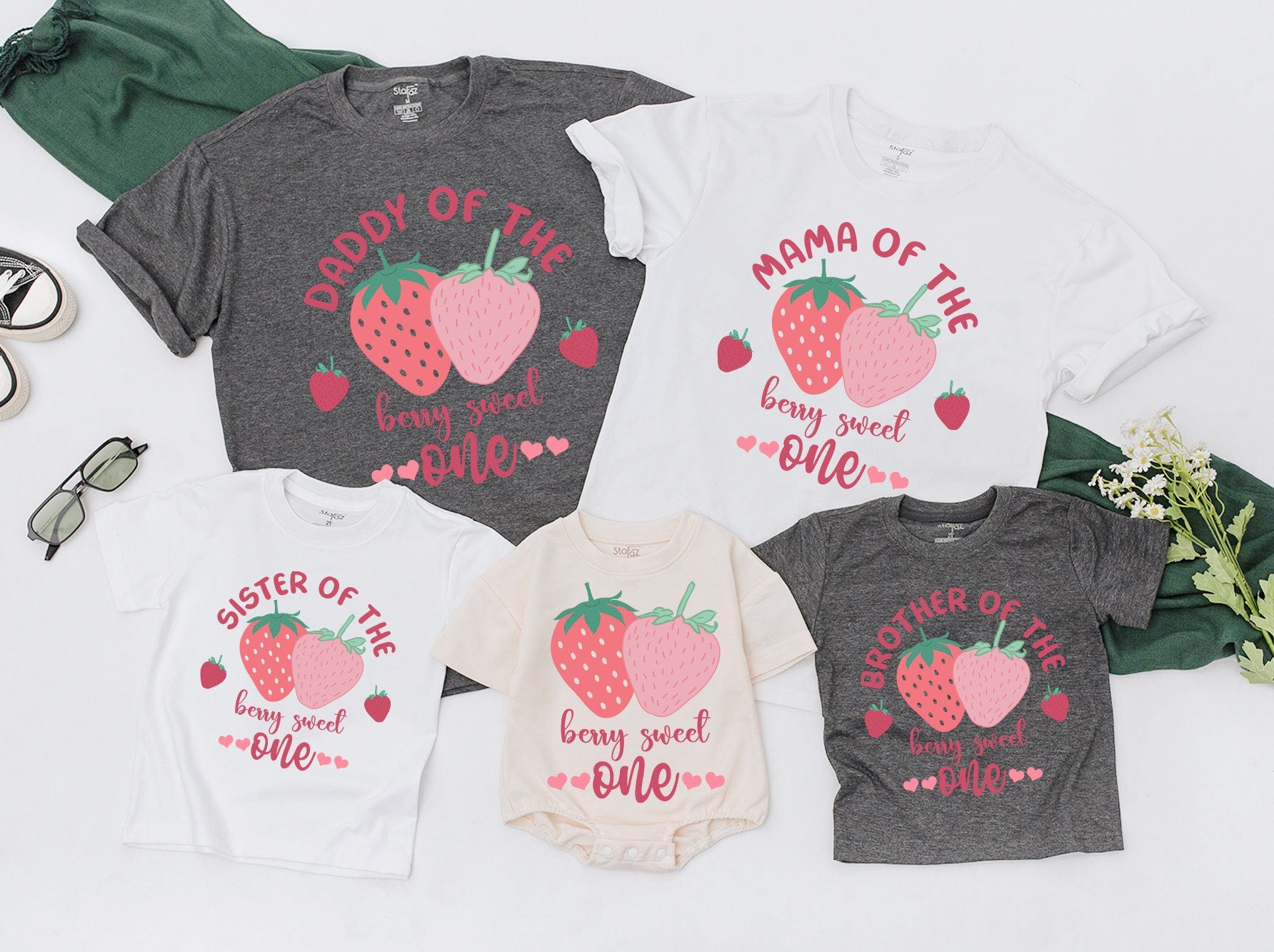 Berry Sweet One Family Matching 1st Birthday Shirts Strawberry Outfit for Mama, Daddy, Sister Cute First Birthday Party Theme, 130-140 characters