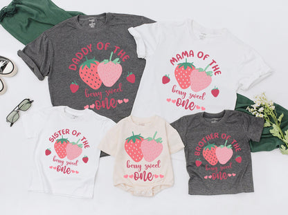 Berry Sweet One Family Matching 1st Birthday Shirts Strawberry Outfit for Mama, Daddy, Sister Cute First Birthday Party Theme, 130-140 characters