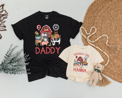 Personalized Farm Birthday Shirt, Rustic Barnyard Family Matching Outfit, Red Barn Tractor Animals Sunflowers, Toddler Boy Girl Party