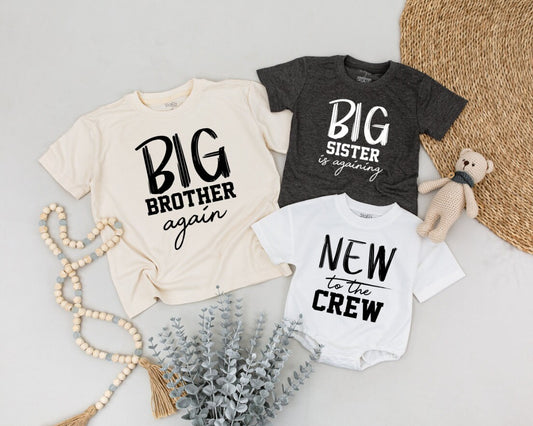 Big Brother Big Sister Again Matching Tees Toddler Sibling Outfits Baby Announcement Pregnancy Reveal Gift