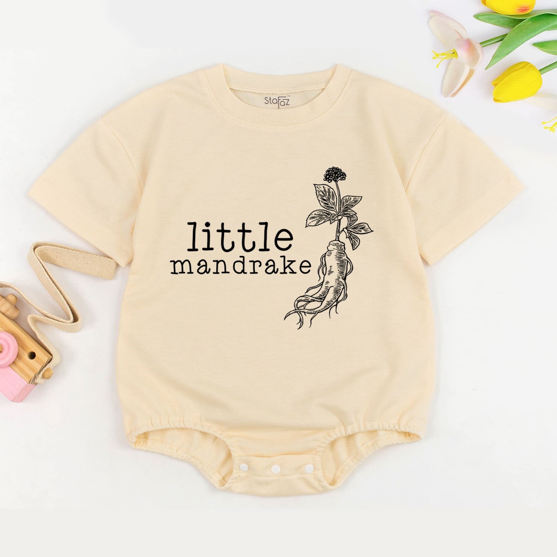 Little Mandrake Baby Romper: Wizard in Training Bodysuit, Cute Plant Sprout Outfit, Magic Potterhead Gift, Newborn Coming Home Outfit (Caution Mandrake!)