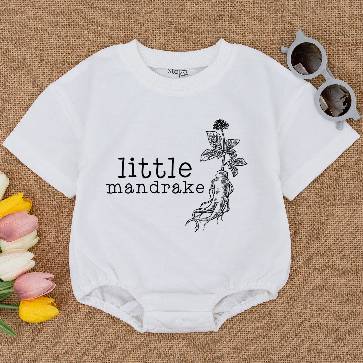 Little Mandrake Baby Romper: Wizard in Training Bodysuit, Cute Plant Sprout Outfit, Magic Potterhead Gift, Newborn Coming Home Outfit (Caution Mandrake!)