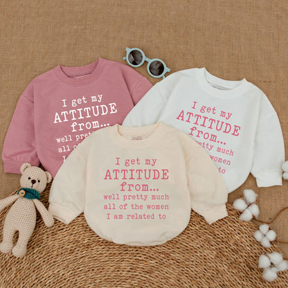 I Get My Attitude From Women Baby Bodysuit Funny Pregnancy Reveal Pink Red Design Soft Cotton Newborn Shower Gift Bubble Romper