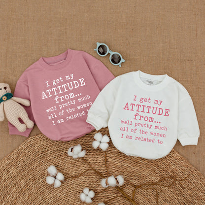 I Get My Attitude From Women Baby Bodysuit Funny Pregnancy Reveal Pink Red Design Soft Cotton Newborn Shower Gift Bubble Romper