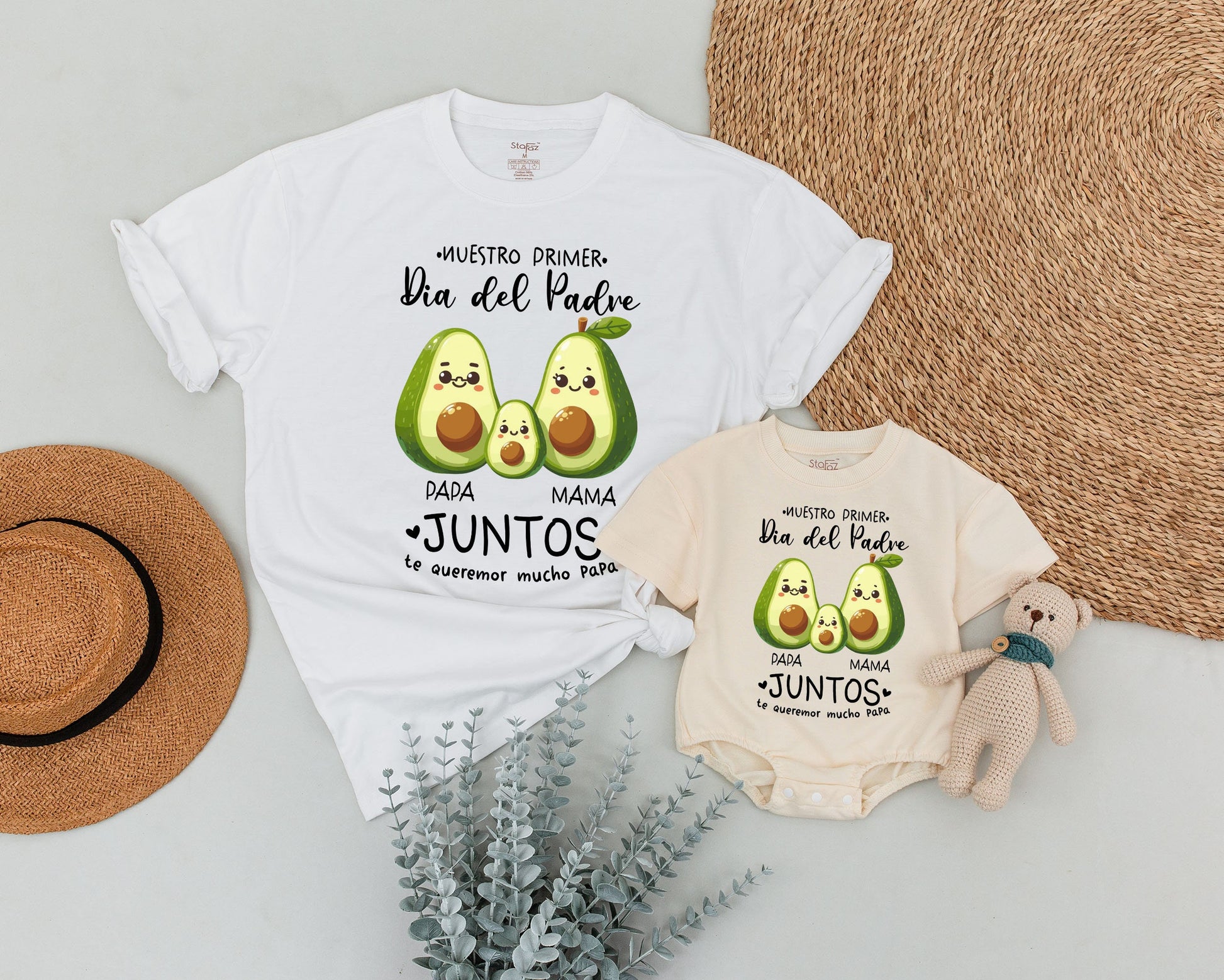 Personalized Our First Father's Day Matching Dad Mama Baby Avocado Shirt Nuestro Primer Dia del Padre New Dad Gift Playful Family Outfit