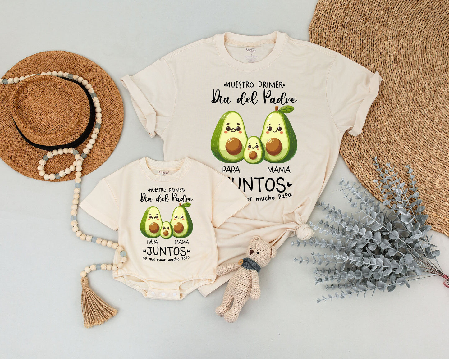 Personalized Our First Father's Day Matching Dad Mama Baby Avocado Shirt Nuestro Primer Dia del Padre New Dad Gift Playful Family Outfit