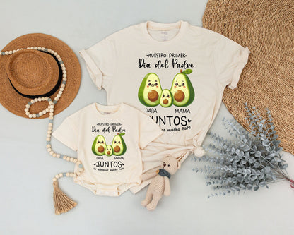 Personalized Our First Father's Day Matching Dad Mama Baby Avocado Shirt Nuestro Primer Dia del Padre New Dad Gift Playful Family Outfit