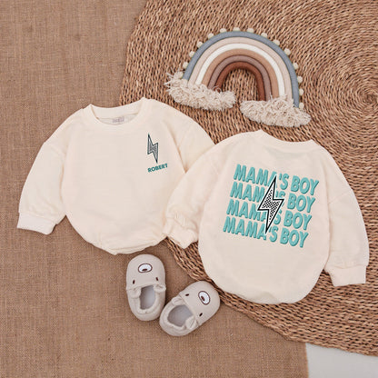 My Mama's Boy Era Romper Bodysuit featuring a Modern Lightning Bolt Design, Perfect Playful Baby Boy Outfit for Newborns, Toddlers, and Thoughtful Shower Gifts