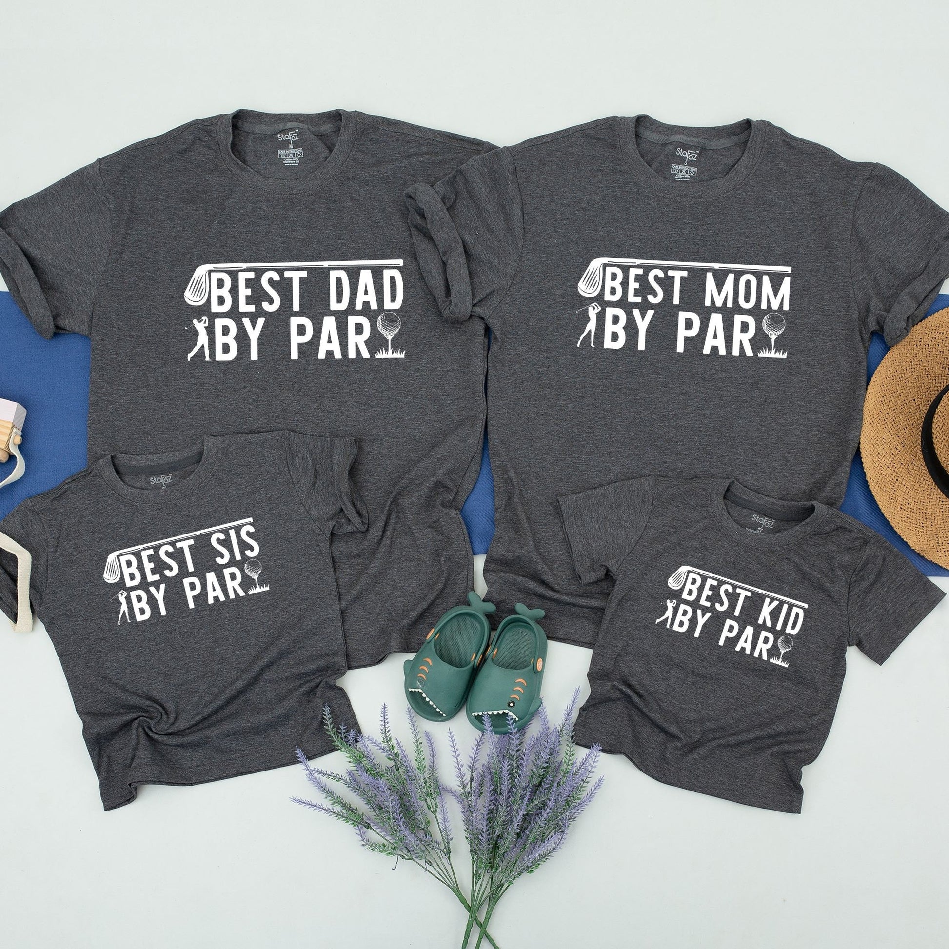 Mommy and Me Golf Birthday Shirts for First Birthday Party and Family, featuring 'Best By Par' design with golf club and ball for a playful modern celebration