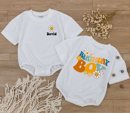 Custom Retro Birthday Boy Baby Romper First Birthday Son Outfit Cute Toddler Bodysuit Shirt Gift for New Baby Celebration