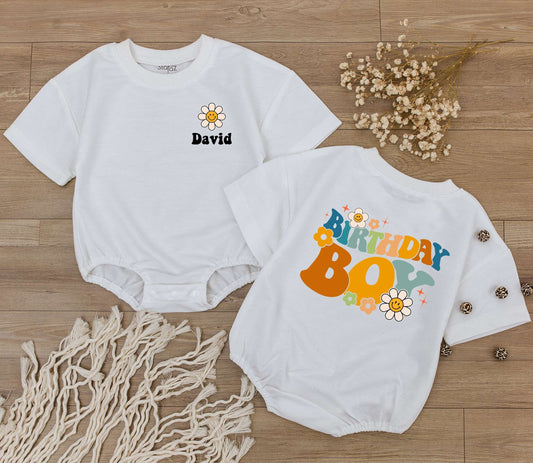 Custom Retro Birthday Boy Baby Romper First Birthday Son Outfit Cute Toddler Bodysuit Shirt Gift for New Baby Celebration