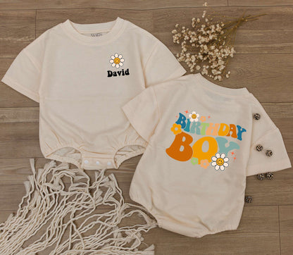 Custom Retro Birthday Boy Baby Romper First Birthday Son Outfit Cute Toddler Bodysuit Shirt Gift for New Baby Celebration
