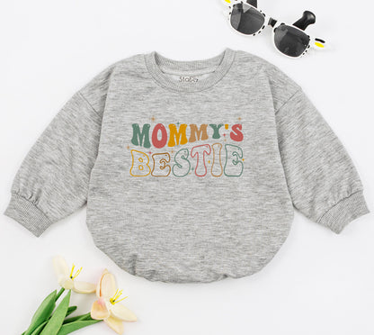Mommy's Bestie Retro Baby Romper Mothers Day Gift with Earthy Colors and Playful Starbursts Cute Newborn Sleepsuit First Shower Outfit
