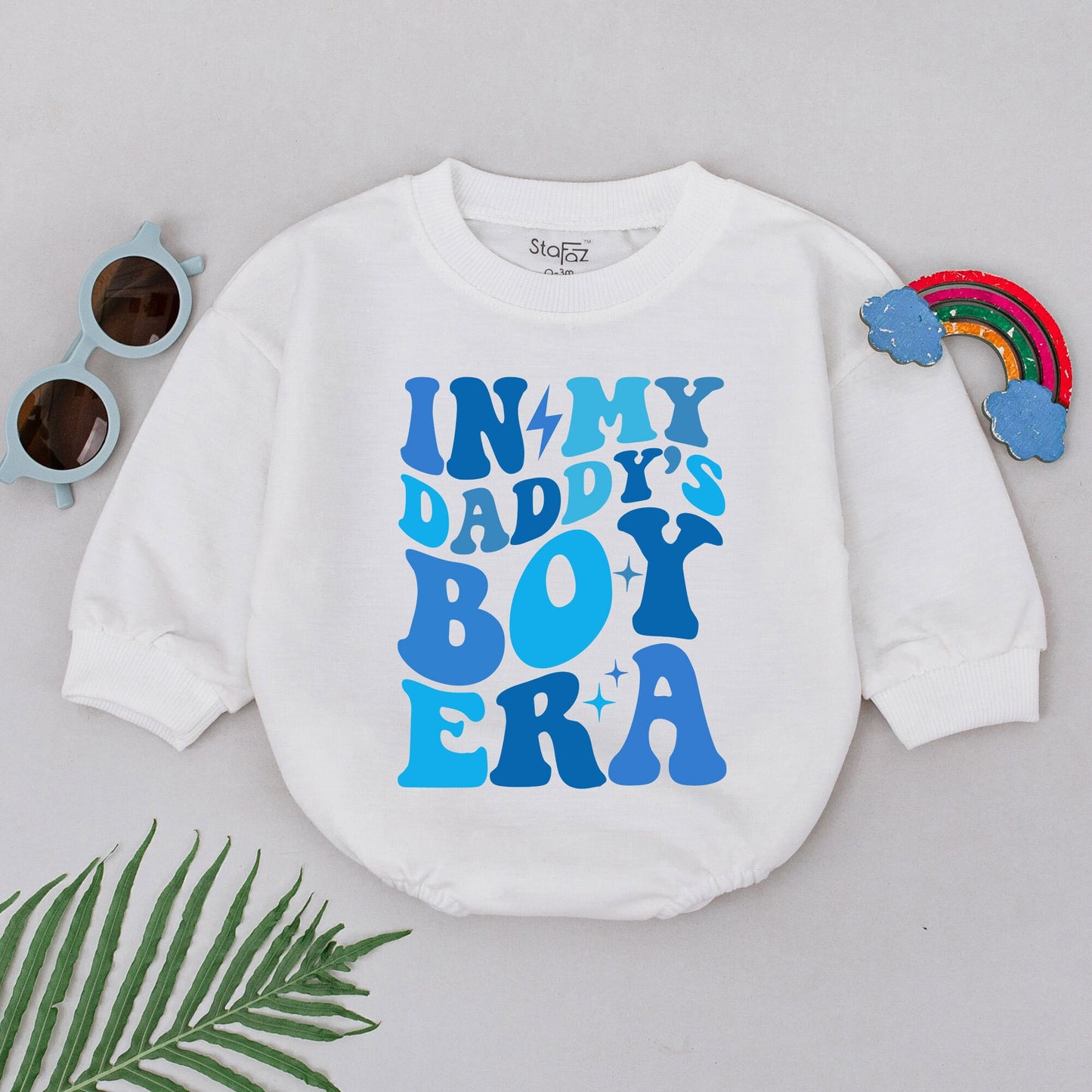 In My Daddy's Boy Era Wavy Blue Romper Baby Boy Outfit Father's Day Gift Son Newborn Infant Shower Soft Cotton Jumpsuit Vintage Star Design