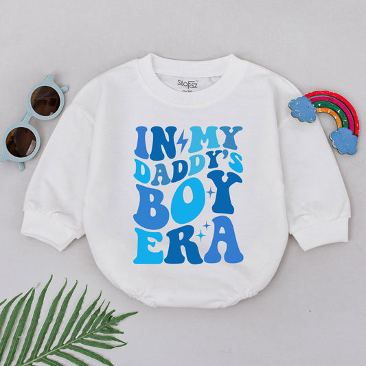 In My Daddy's Boy Era Wavy Blue Romper Baby Boy Outfit Father's Day Gift Son Newborn Infant Shower Soft Cotton Jumpsuit Vintage Star Design