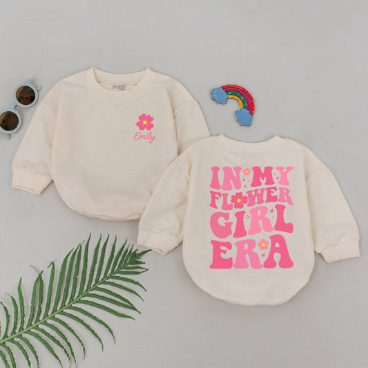 In My Flower Girl Era Baby Girl Romper Retro Pink Yellow Wavy Design Bridal Party Gift Newborn Outfit Wedding Celebration Keepsake
