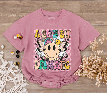 Groovy Little Bit Dramatic Baby Romper Outfit Smiley Face Bodysuit Funny Saying Toddler Tee Retro Clothes Gift for Kid First Birthday Neutral Outfit 138