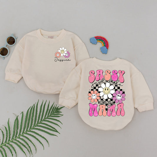 Sassy Just Like My Mama Retro Pink Romper Baby Girl First Mother's Day Outfit Checkered Flower Smile Bodysuit Gift