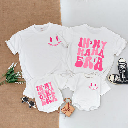 In My Mama Era Retro Boho Smiley Face Shirt Mama Mini Matching Outfit Baby Bodysuit First Birthday Gift