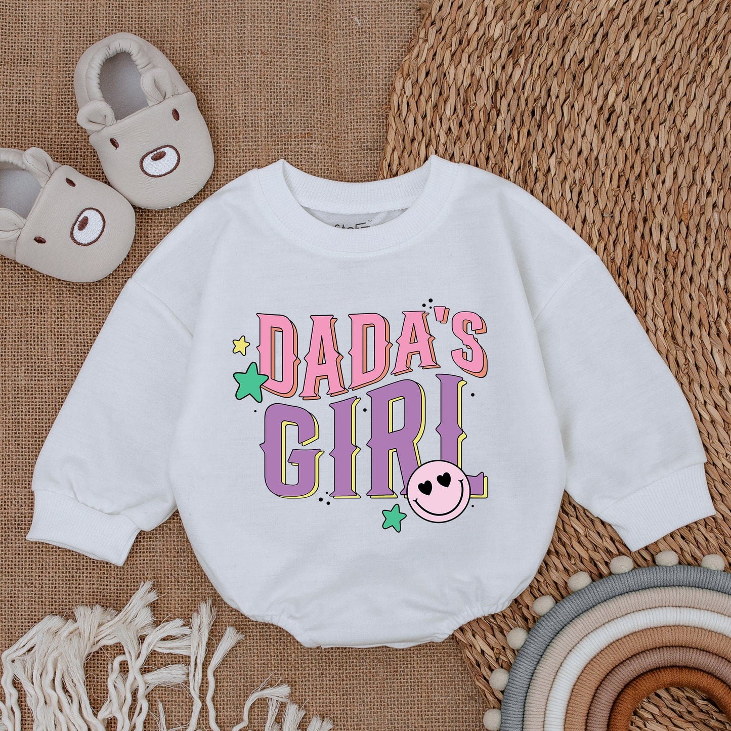 Dada's Girl Playful Pink Purple Romper with Heart Eye Smiley Face Stars Splatter Baby Girl Bodysuit Outfit Comfortable Gift