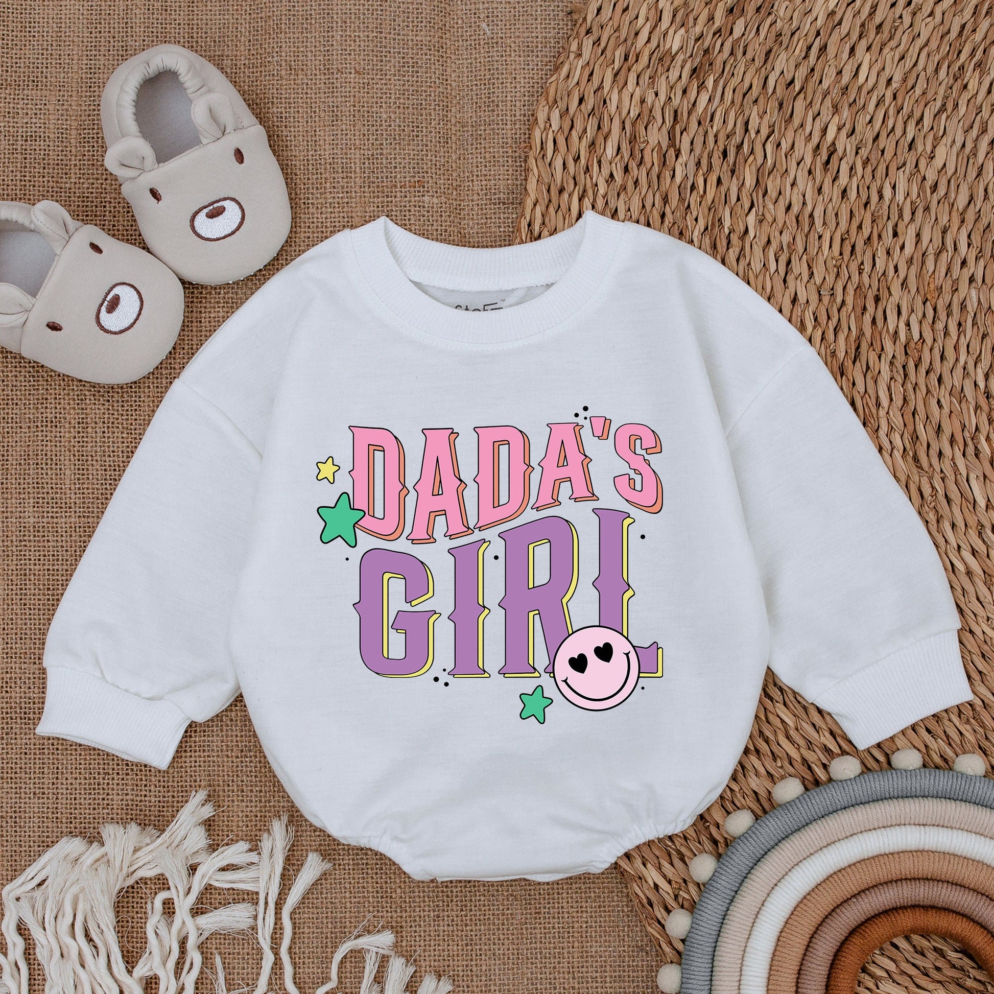 Dada's Girl Playful Pink Purple Romper with Heart Eye Smiley Face Stars Splatter Baby Girl Bodysuit Outfit Comfortable Gift