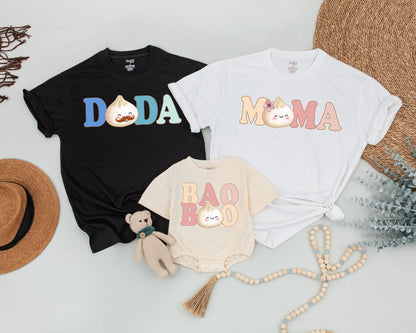 Custom Name Baby Bao Matching Shirts Little Dumpling Outfit Pregnancy Reveal Newborn Coming Home Baby Shower Gift Family Retro Pastel Design
