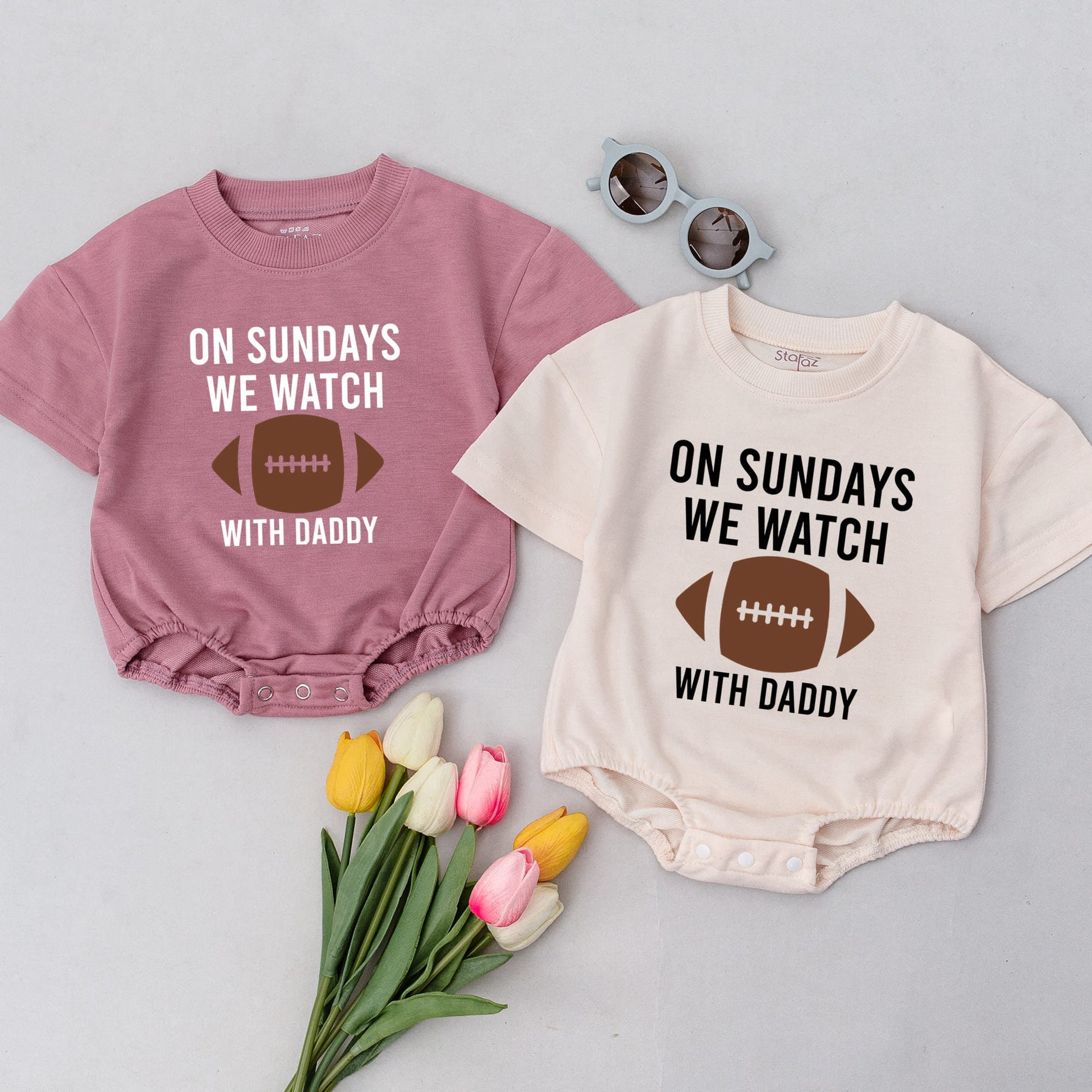 On Sundays We Watch Football Daddy's Girl Oversized Baby Romper Football Season Daddy's Favorite Game Day Outfit for Little Fan