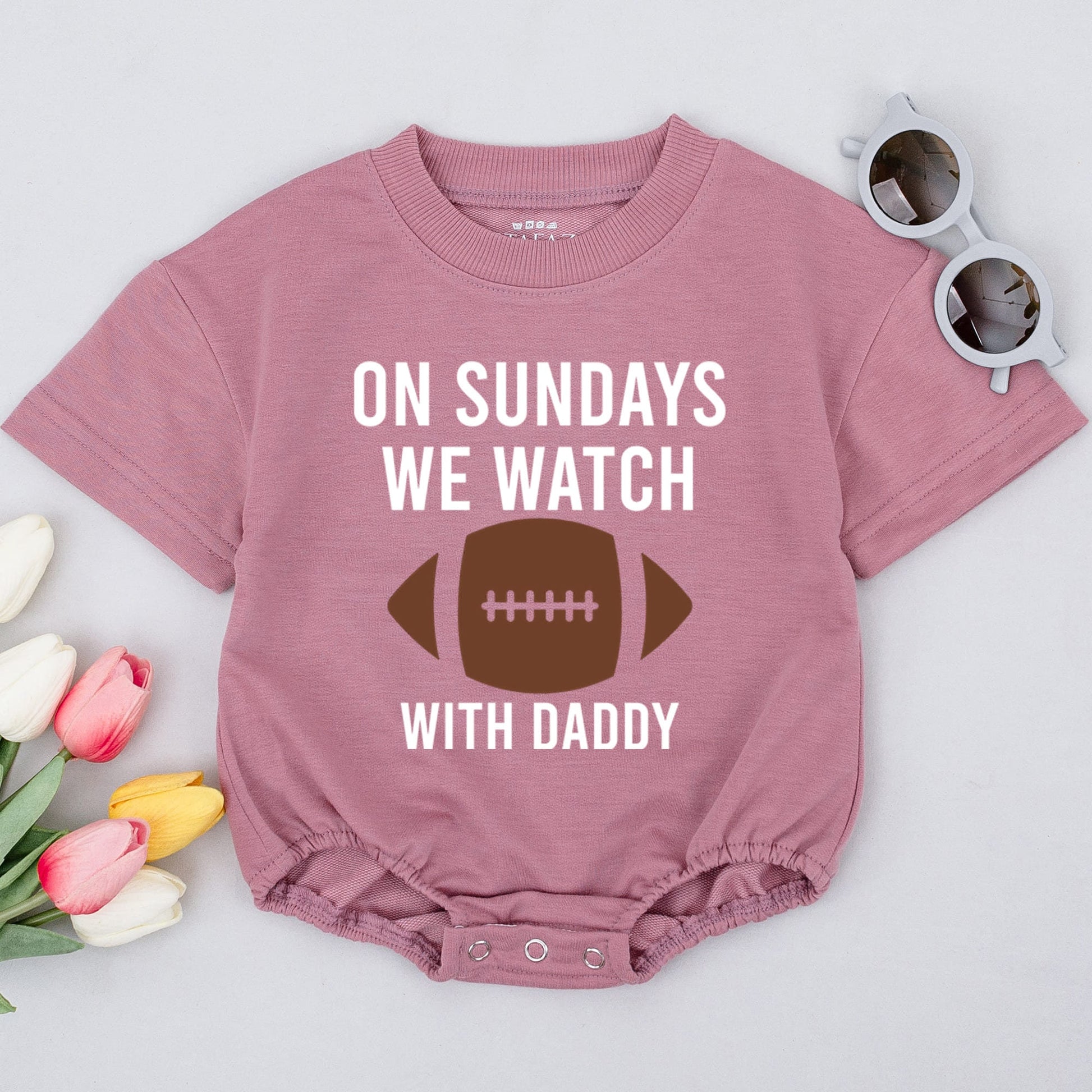On Sundays We Watch Football Daddy's Girl Oversized Baby Romper Football Season Daddy's Favorite Game Day Outfit for Little Fan