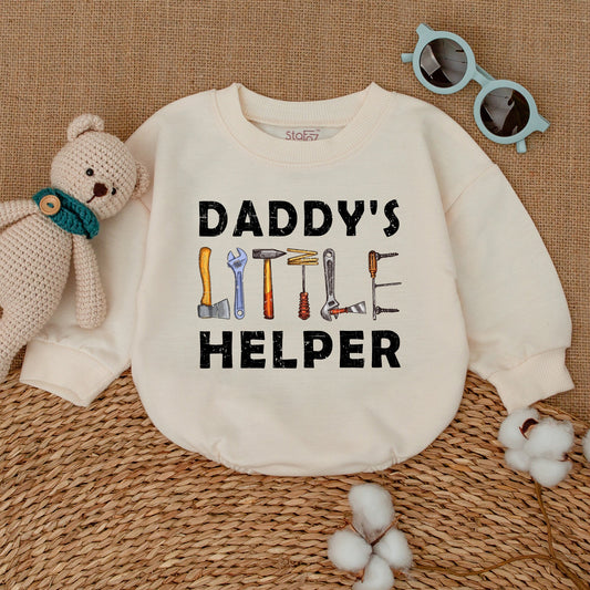 Daddy's Little Helper Romper Father's Day Bodysuit Baby Boy Infant Outfit with Hand Tools Playful Rustic Baby Shower Gift Coming Home Announcement