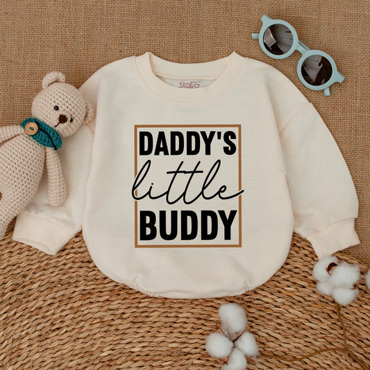 Daddy's Little Buddy Baby Boy Romper Bodysuit, Father's Day Newborn Outfit, Adorable Baby Shower Gift with Modern Brown Frame Design