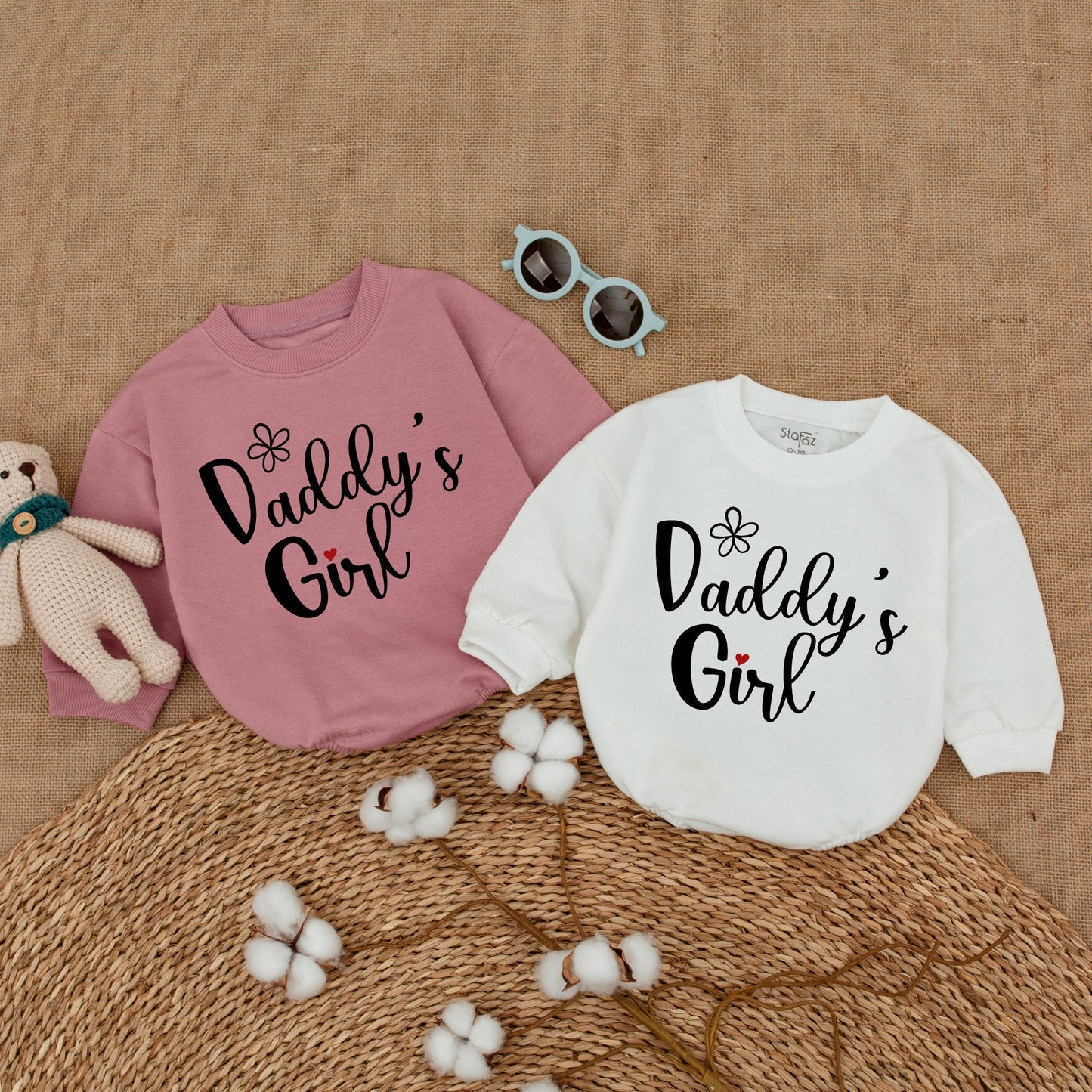 Daddy's Girl Baby Romper Bodysuit Father's Day Outfit Newborn Girl Shower Gift Sweet Design Black Cursive Flower Red Heart Dot