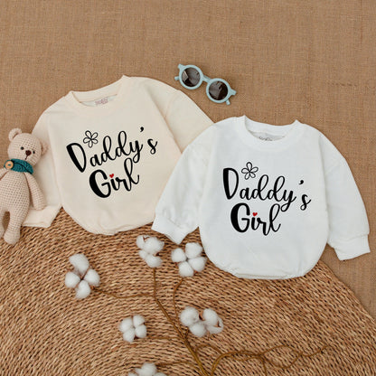 Daddy's Girl Baby Romper Bodysuit Father's Day Outfit Newborn Girl Shower Gift Sweet Design Black Cursive Flower Red Heart Dot