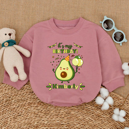 Personalized It's My BIRTHDAY! Avocado Bubble Romper Baby Girl First Birthday Cake Smash Outfit Holy Guacamole Bodysuit with Party Hat