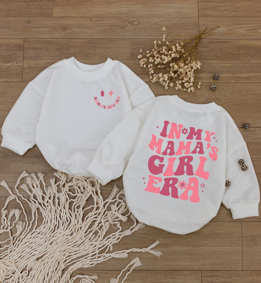 Mama's Girl Era Baby Romper Retro Newborn Outfit, Pink Smiley Face Bodysuit, Daughter Gift Stars Flowers, Funny Pregnancy Announcement Clothes (139 chars)