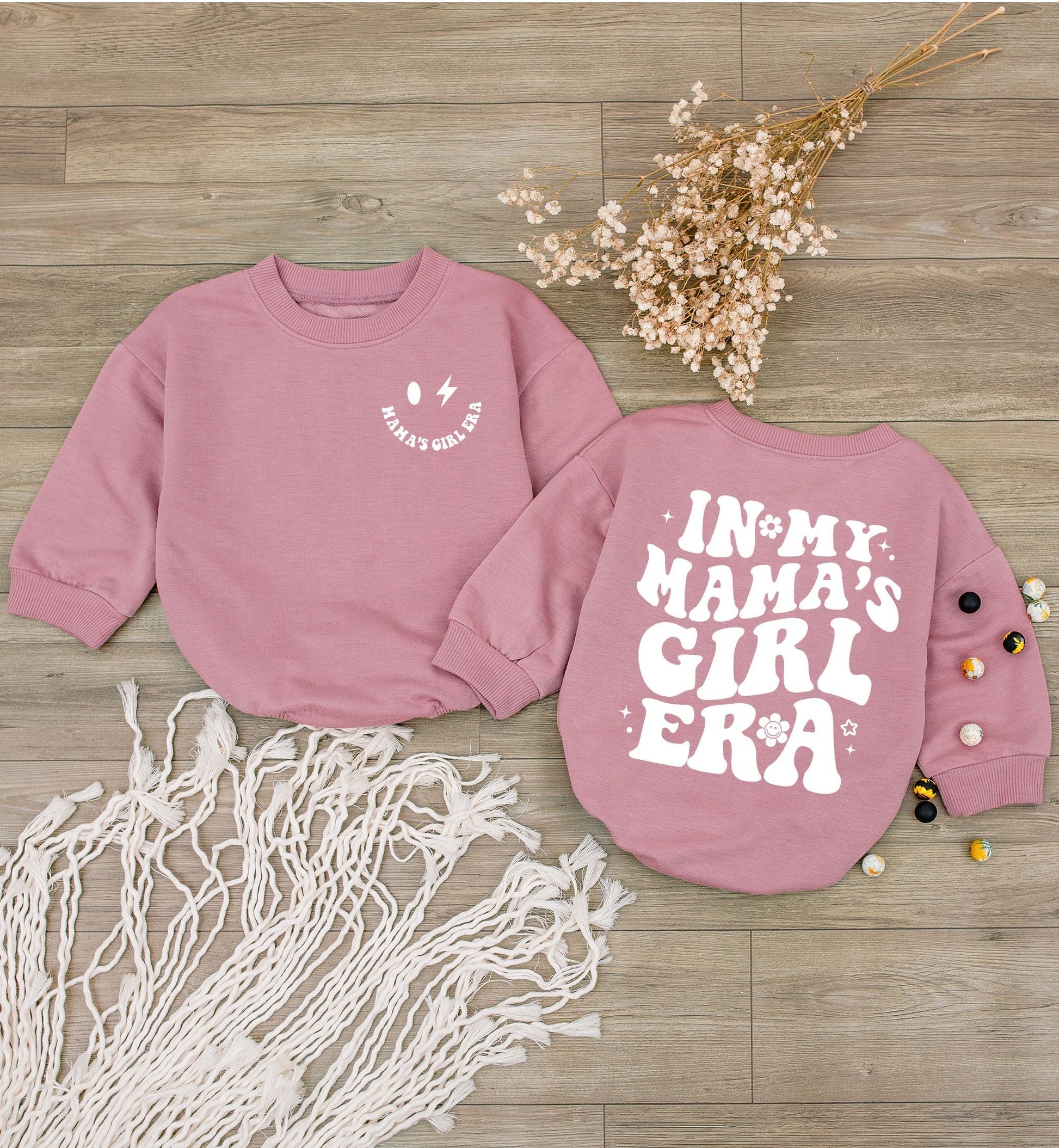 Mama's Girl Era Baby Romper Retro Newborn Outfit, Pink Smiley Face Bodysuit, Daughter Gift Stars Flowers, Funny Pregnancy Announcement Clothes (139 chars)