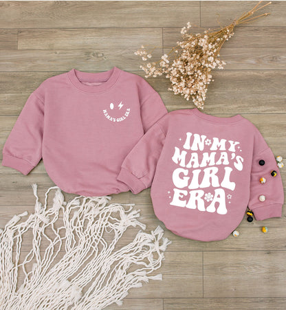Mama's Girl Era Baby Romper Retro Newborn Outfit, Pink Smiley Face Bodysuit, Daughter Gift Stars Flowers, Funny Pregnancy Announcement Clothes (139 chars)