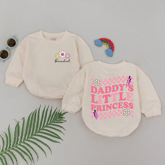 Daddy's Little Princess Romper Pink Checkerboard Baby Girl Outfit Father's Day Gift Adorable Daisy Newborn Shower Present Soft Cotton